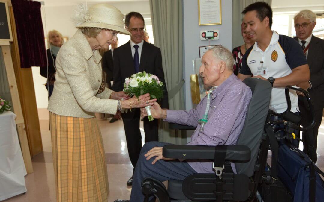 Princess receives a posy from a patient at Holy Cross Hospital.