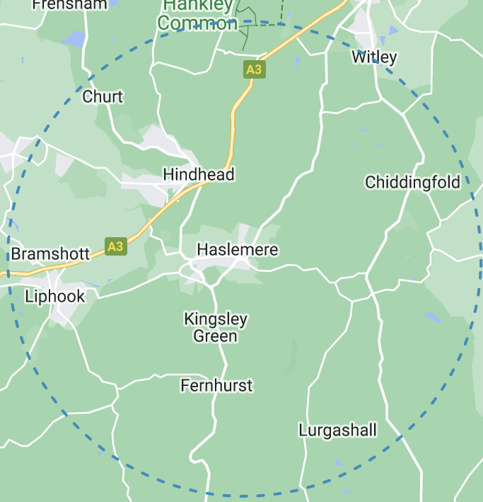 Map of the 5 mile radius of Haslemere Town Hall